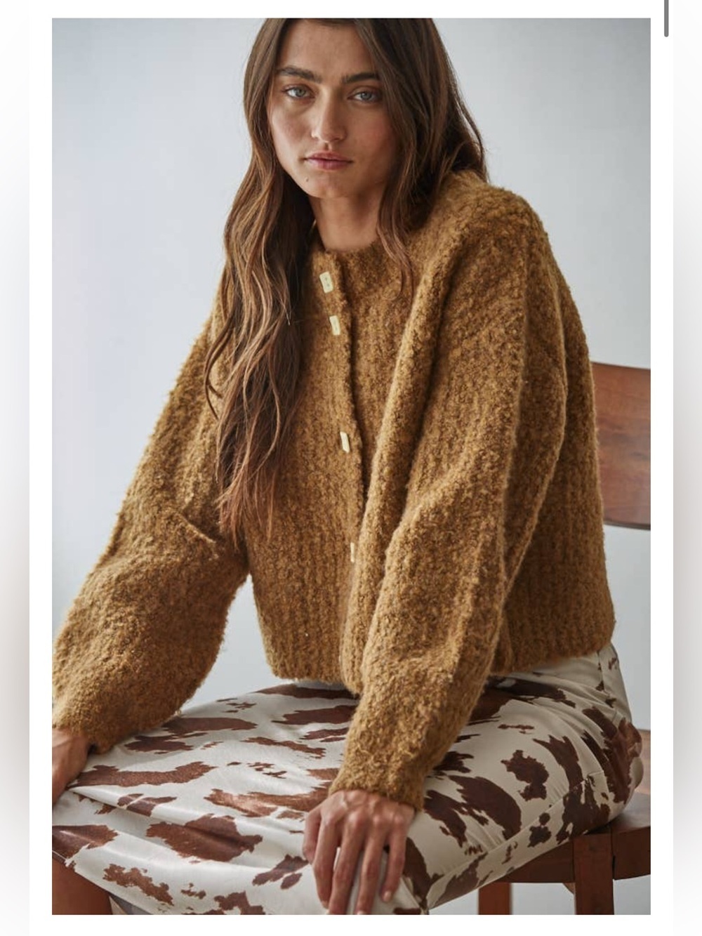 By Together The Lillie Chunky Button-Up Teddy Jacket in Camel Brown